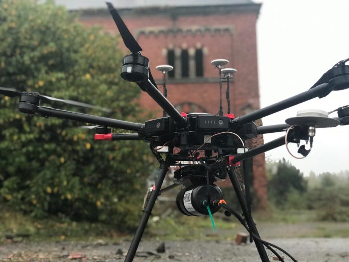 Routescene LidarPod mounted under the drone
