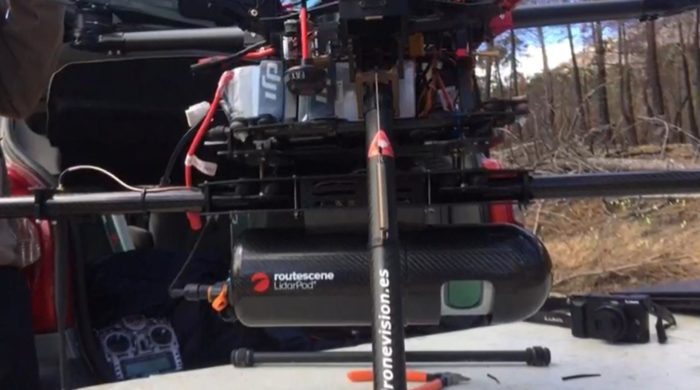 Routescene UAV LiDAR system mounted underneath the drone