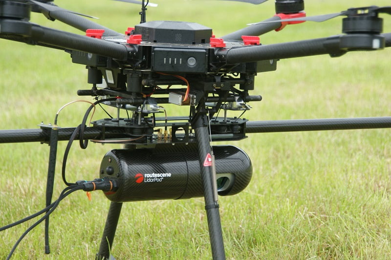Routescene UAV LiDAR system mounted onto M600 drone
