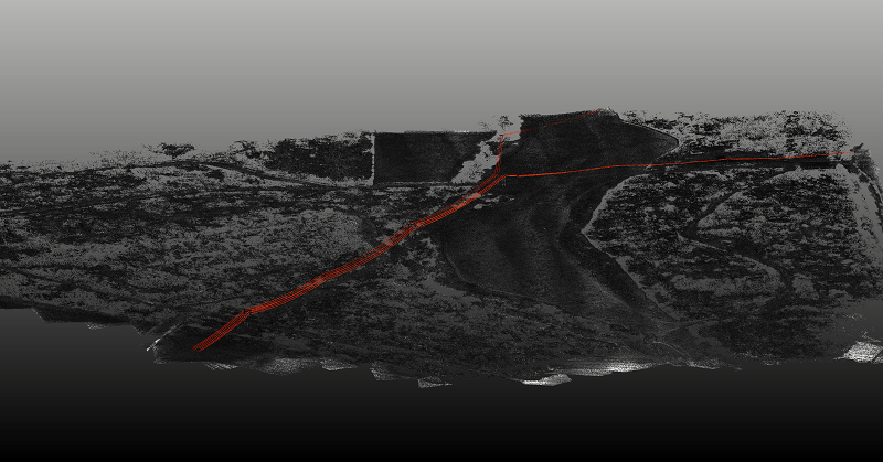 Routescene Digital Terrain Model with the powerlines and pylons highlighted